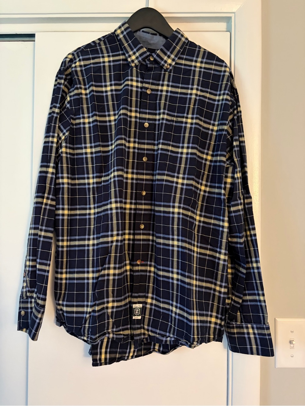 Izod Navy and Cream Plaid Button-Down Shirt
